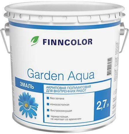 Эмаль FINNCOLOR Garden Aqua А акриловая полумат 2,7л белая, арт.700006479