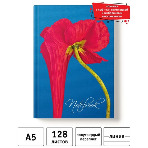 Записная книжка А5, линия, Academy Style Жидкий Мак, 128л (13483) записная книжка синтетическая бумага серебряная 120 листов а5