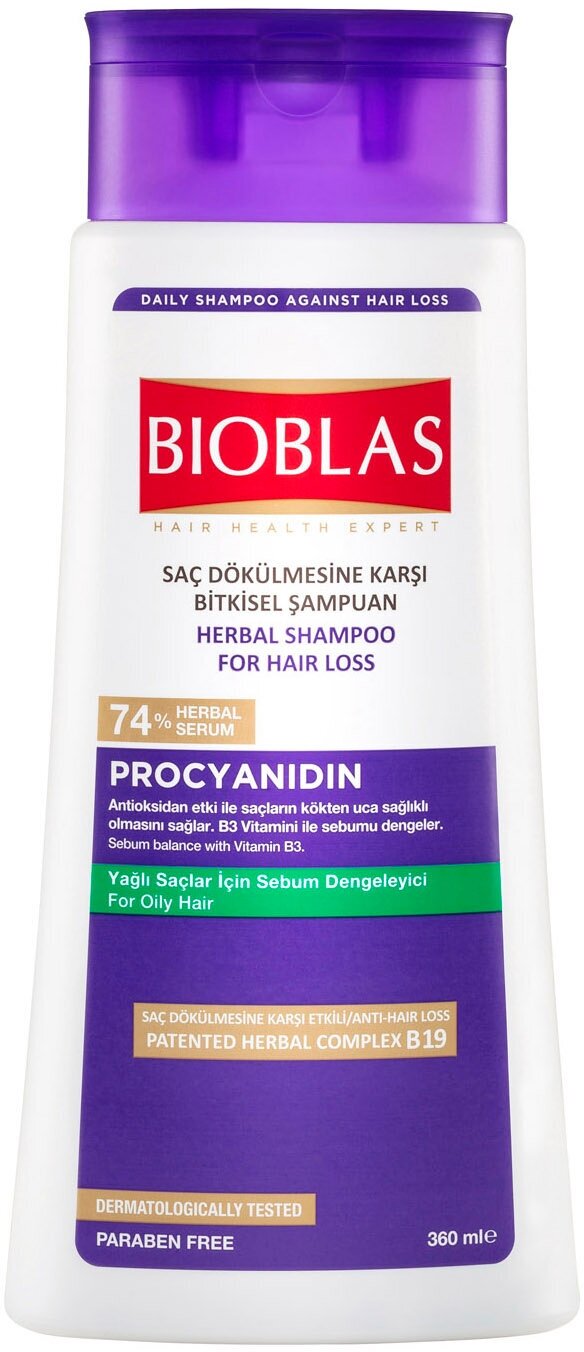 BIOBLAS Шампунь для жирных волос против выпадения с экстрактом виноградных косточек, 360 мл