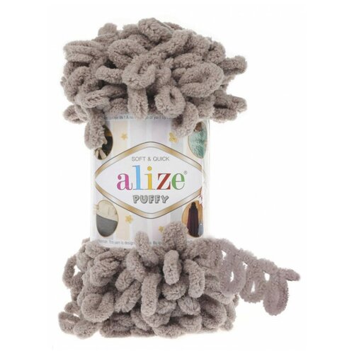 Пряжа для вязания Alize Puffy, цвет 268 темно-бежевый, 9м 100гр, 1 моток
