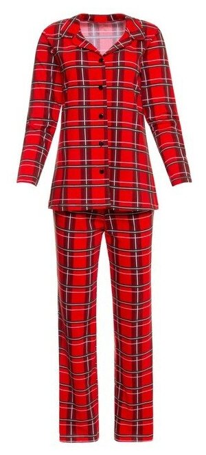 Пижама Kaftan, брюки, длинный рукав, карманы, размер 52, красный - фотография № 1