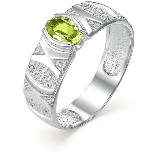 фото Алькор кольцо с хризолитом и фианитами из серебра 01-0348-юсхр-00, размер 16.5