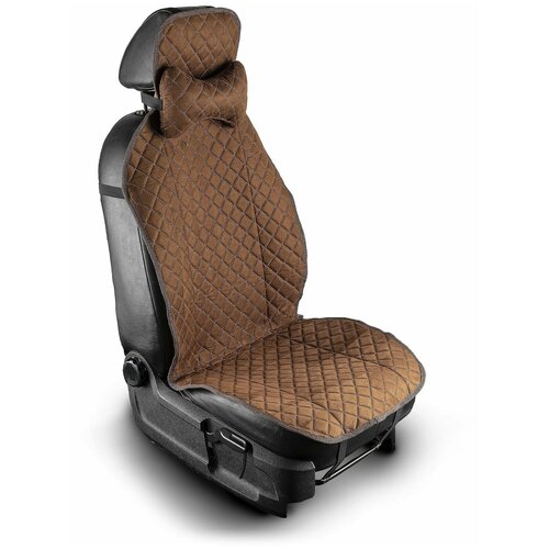 Накидка из замши Алькантара на автокресло и сиденья переднего ряда шоколадные с коричневой отстрочкой с нескользящим силиконовым подкладом 2168₽