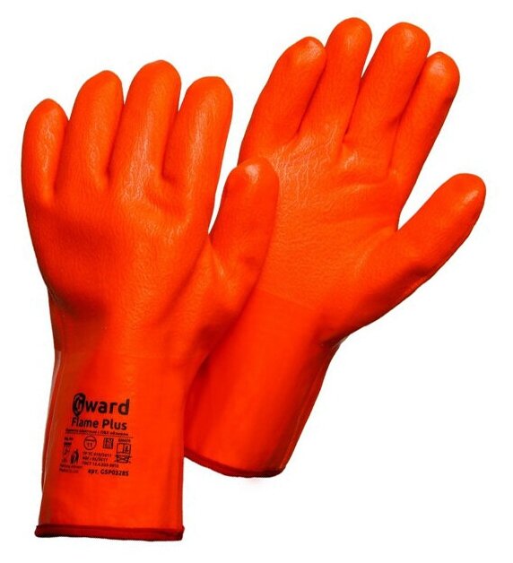 Трикотажные утепленные перчатки с оранжевым МБС покрытием цельнозалитые Gward Flame Plus размер 11 XXL - фотография № 2