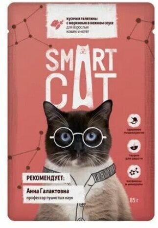 Smart Cat паучи для взрослых кошек и котят с говядиной кусочки в соусе - 85 г х 25 шт - фотография № 3