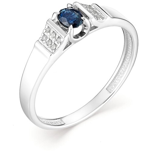 фото Алькор кольцо с сапфиром и бриллиантами из белого золота 12898-202, размер 17