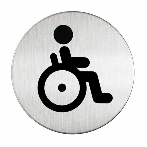 Табличка на дверь туалета Durable WC для инвалидов, диаметр 83 мм, матированная сталь Серебристый