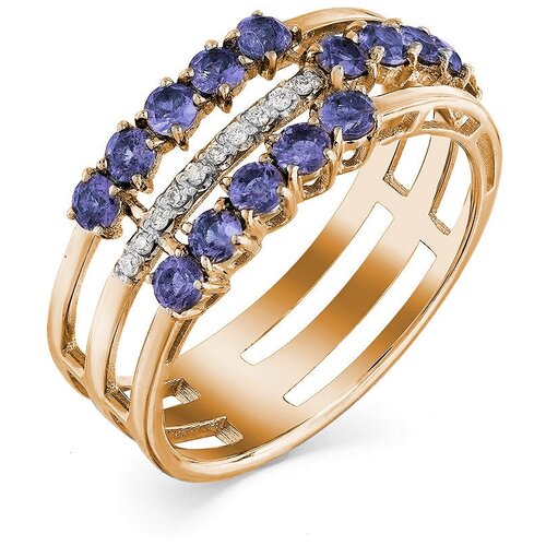 Золотое кольцо с бриллиантом, сапфиром