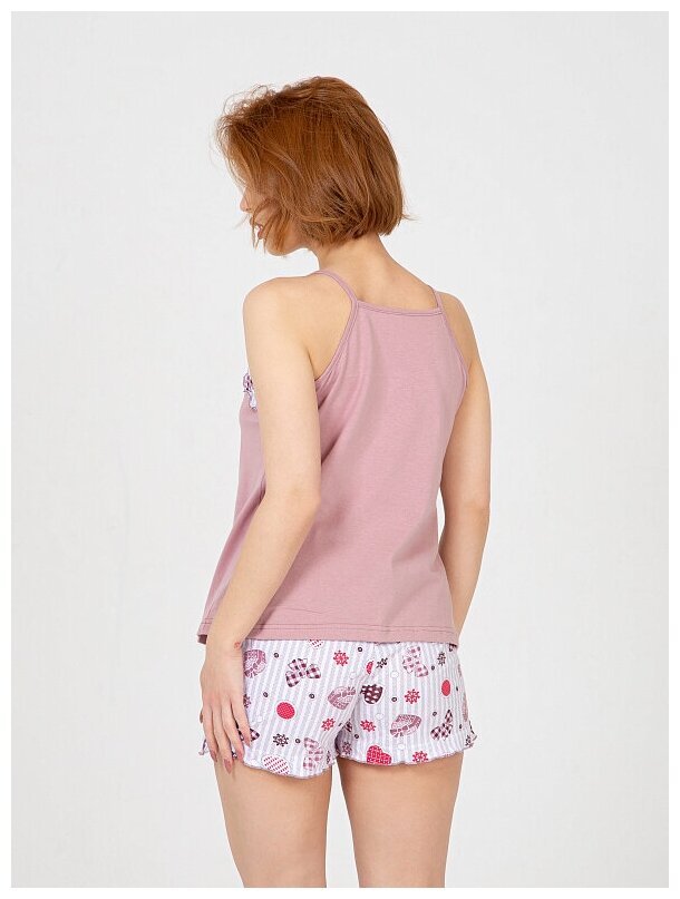 Комплект женский Lilians., пижама, майка-шорты, розовая пудра, банты/принт, размер 48 - фотография № 4