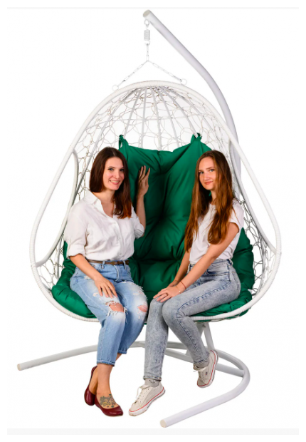 Подвесное кресло кокон двухместное BIGARDEN Primavera White (подушка зеленая) - фотография № 2