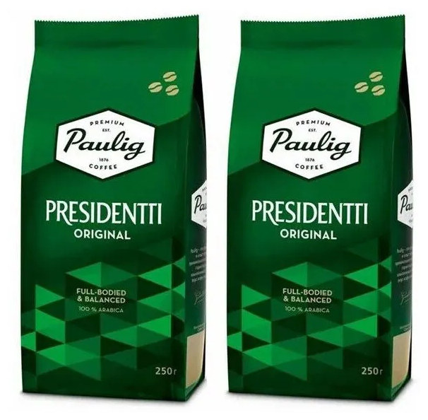 Кофе в зернах Paulig Presidentti Original, арабика 100 %, 250 гр. х 2 шт.