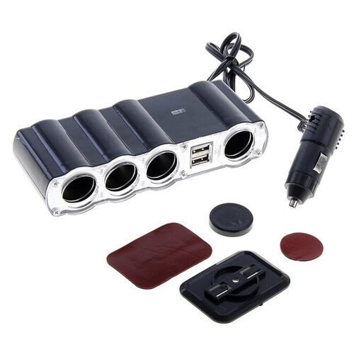 Разветвитель прикуривателя 4 гнезда 2 USB 1 А 60 Вт 1224 В провод 60 см 1187₽