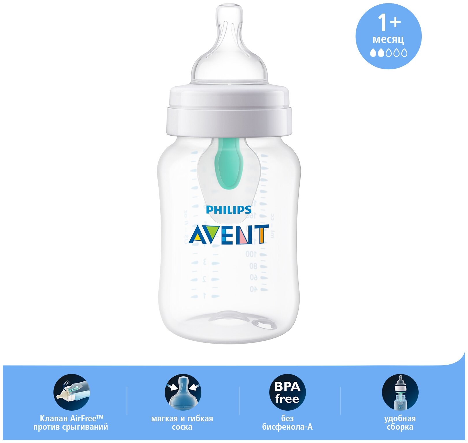 Бутылочка Philips Avent Anti-Colic SCF813/14 полипропилен с рождения, 250 мл - фото №1