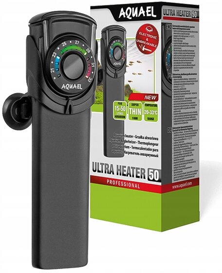 Терморегулятор плоский пластиковый ударопрочный Ultra Heater 50 Вт для аквариумов объемом 15-50 л Aquael (1 шт)