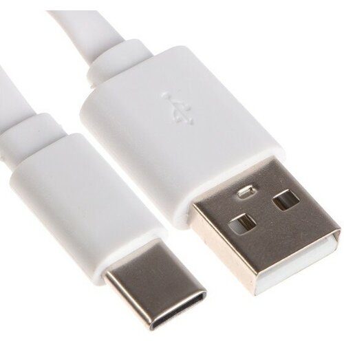 Кабель Maxvi MC-02LF, Type-C - USB, 2А, 1м, удлиненный Type-C до 10 мм, PVC, плоский, белый