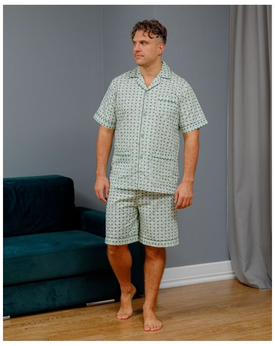 Пижама мужская с шортами и рубашкой на пуговицах хлопок_размер52 - фотография № 4