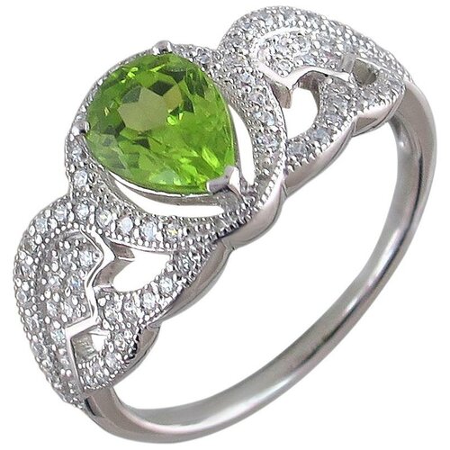 фото Эстет кольцо с хризолитом и фианитом из серебра г11к351121pe, размер 17