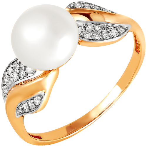 фото Примаэксклюзив кольцо с жемчугом и фианитами из красного золота 190-1-634р, размер 18.5
