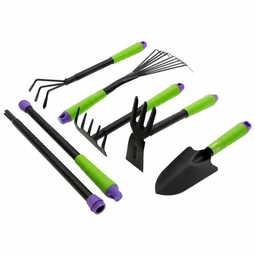 Набор садового инструмента, 7 предметов: 3 грабли, мотыжка, лопатка, 2 корнеудалителя, длина 40 см, пластиковые ручки набор инструмента раскладной 7 предметов