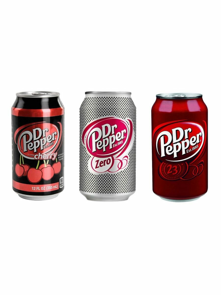 Набор напитков по 330 мл: Cherry, Zero и Dr. Pepper