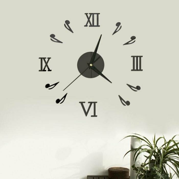 Часы-наклейка, серия: DIY, "Ноты", 45 см, 1 ААА, черные, плавный ход, часы интерьерные, часы наклейки diy