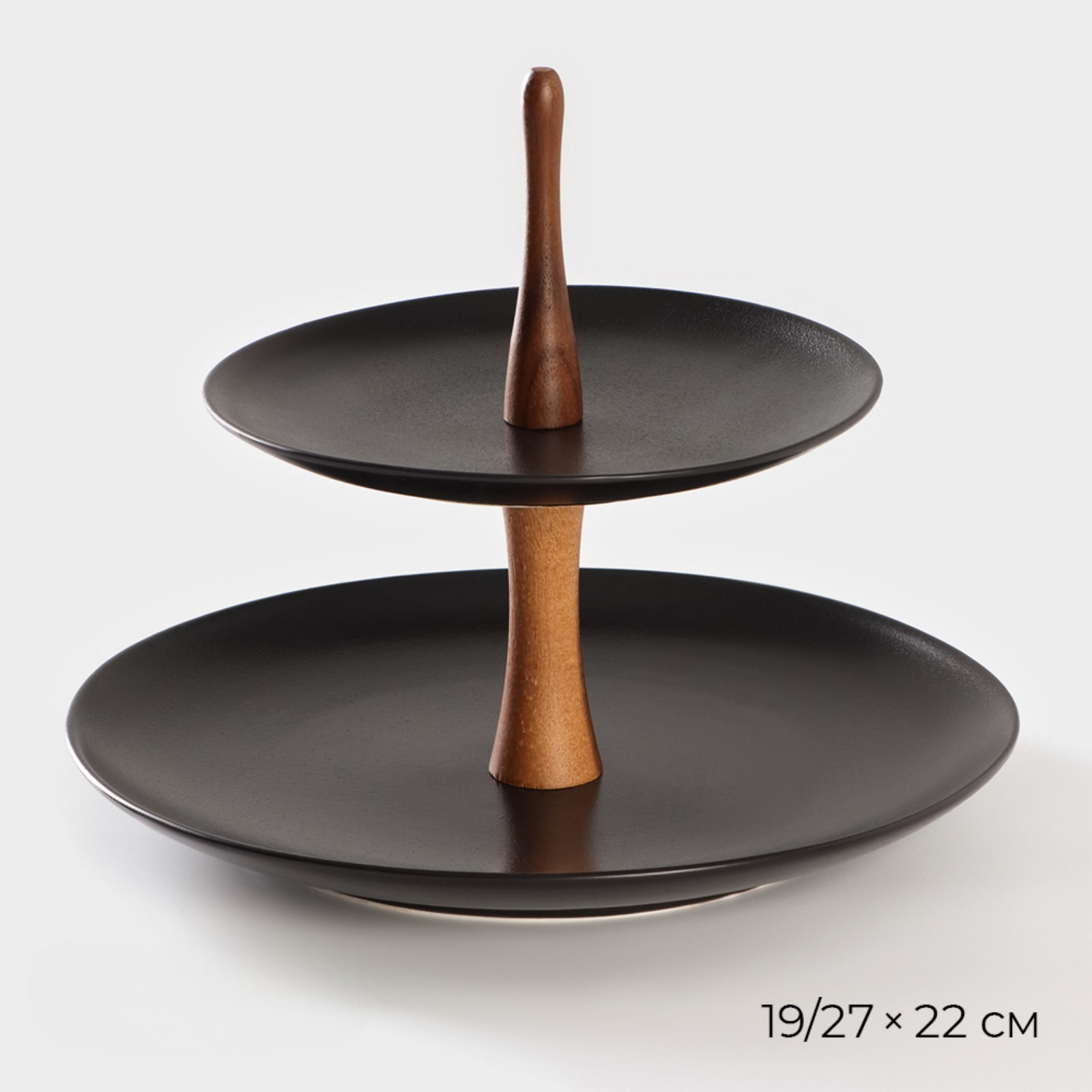 фото Конфетница ярусная 19/27 см, фарфор, дерево, цвет черный