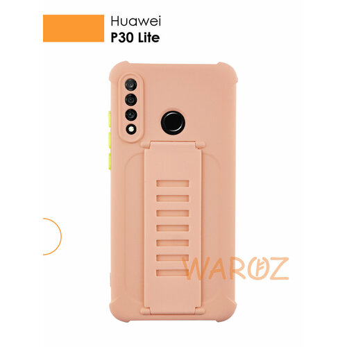 Чехол силиконовый на телефон Huawei P30 Lite, Nova 4E противоударный с защитой камеры, бампер с усиленными углами для смартфона Хуавей П30 Лайт, Нова 4Е с держателем для руки матовый розовый
