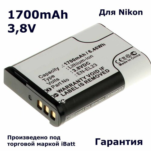 Аккумуляторная батарея iBatt iB-A1-F432 1700mAh, для камер EN-EL23 аккумуляторная батарея ibatt ib a1 f189 1200mah для камер nikon en el5