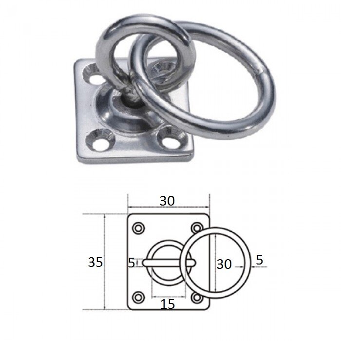 фото Планка квадратная с поворотной проушиной и кольцом 5мм
