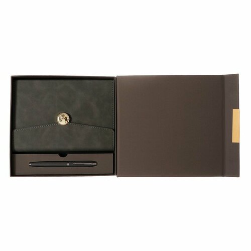 Органайзер на кольцах А6 80 листов кожзам c клапаном линия с ручкой в подарочной коробке серый 1671₽