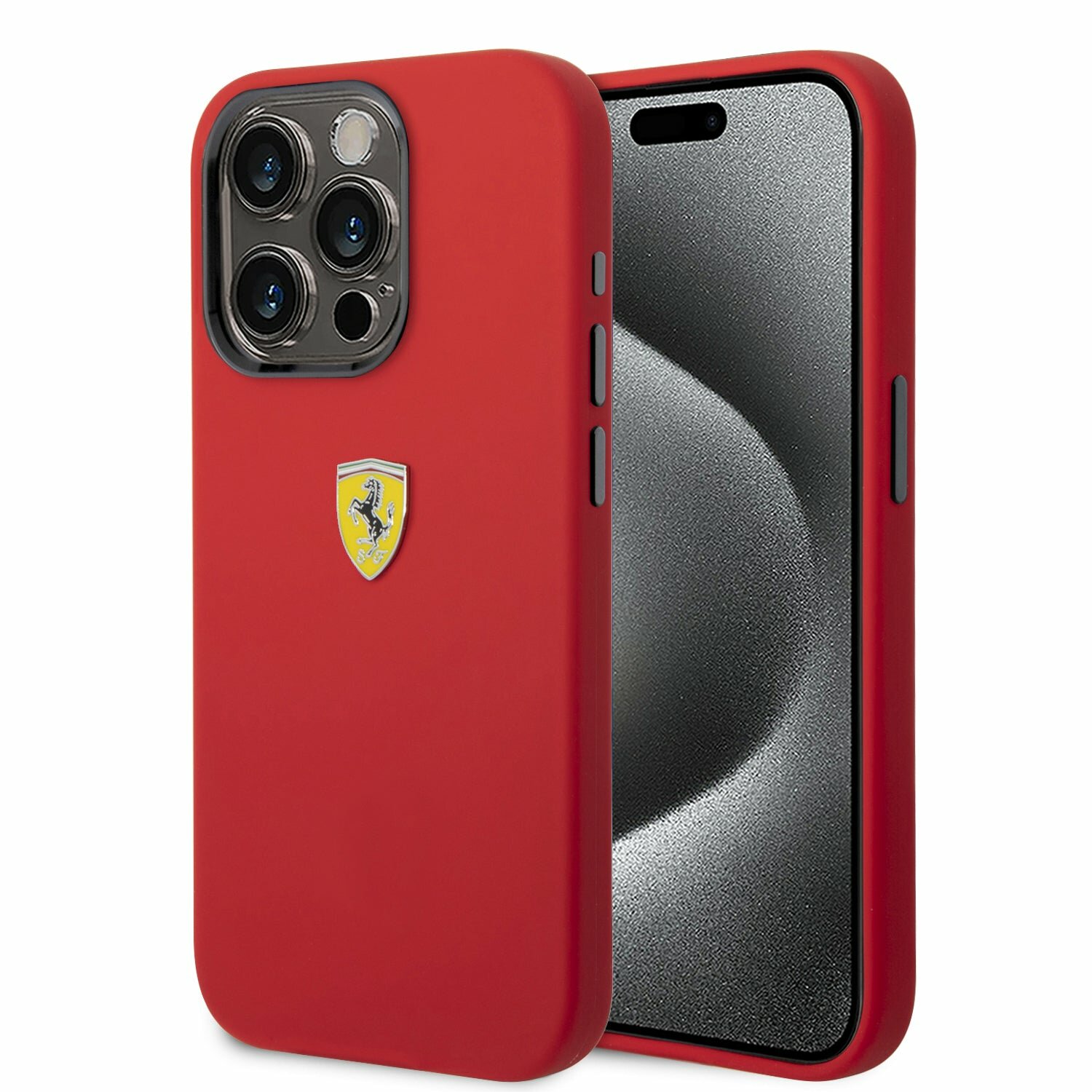 Ferrari для iPhone 15 Pro чехол Liquid silicone with metal logo Hard Red