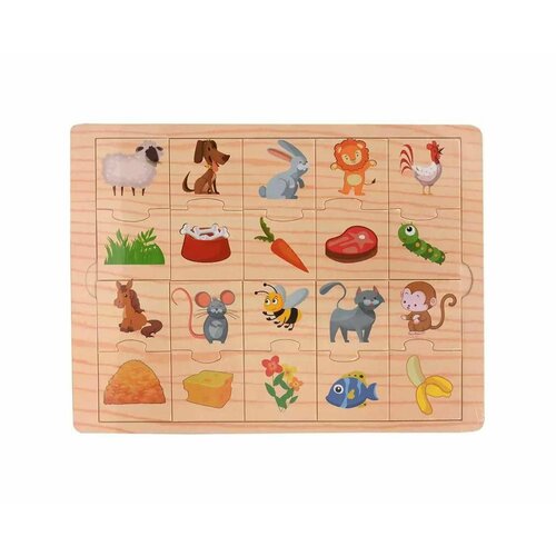 Рамка-вкладыш Кто что ест, 20 элементов, деревянная, 1 шт. настольная развивающая игра для детей мозаика африка деревянная рамка вкладыш для мальчиков и девочек
