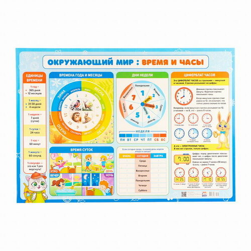 Плакат Окружающий мир: время и часы картон, А2 плакат часы и время