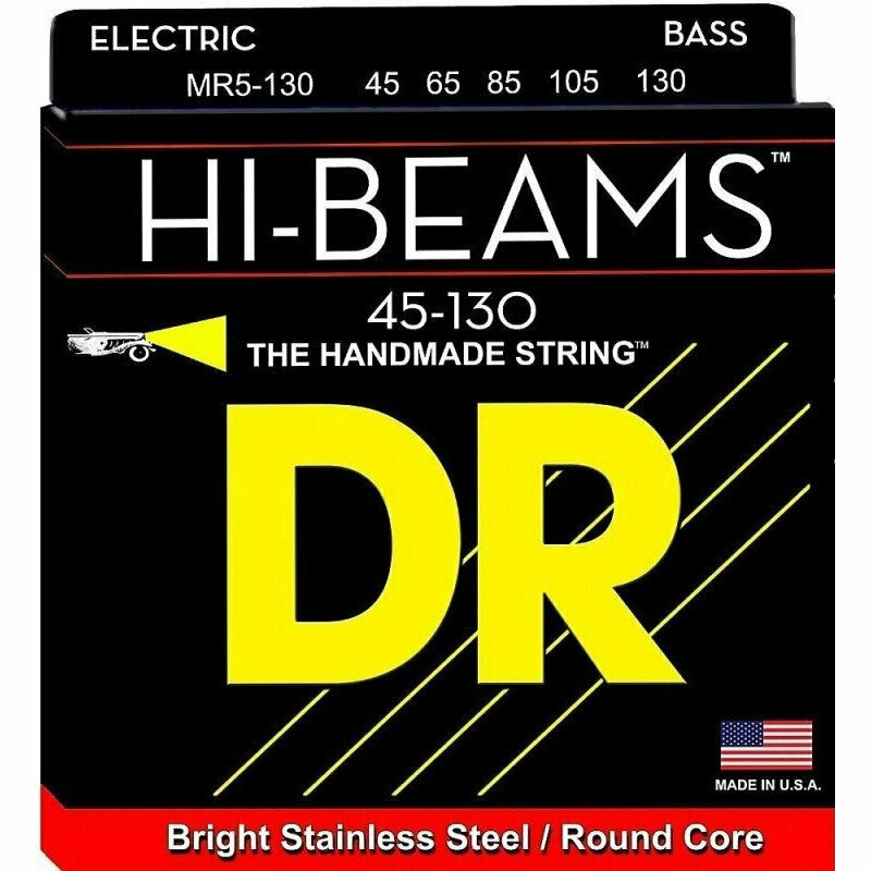DR MR5-130 - струны для 5-струнной бас-гитары, Калибр: 45-130, Серия: HI-BEAM, Обмотка: нержавеющая сталь, Покрытие: нет