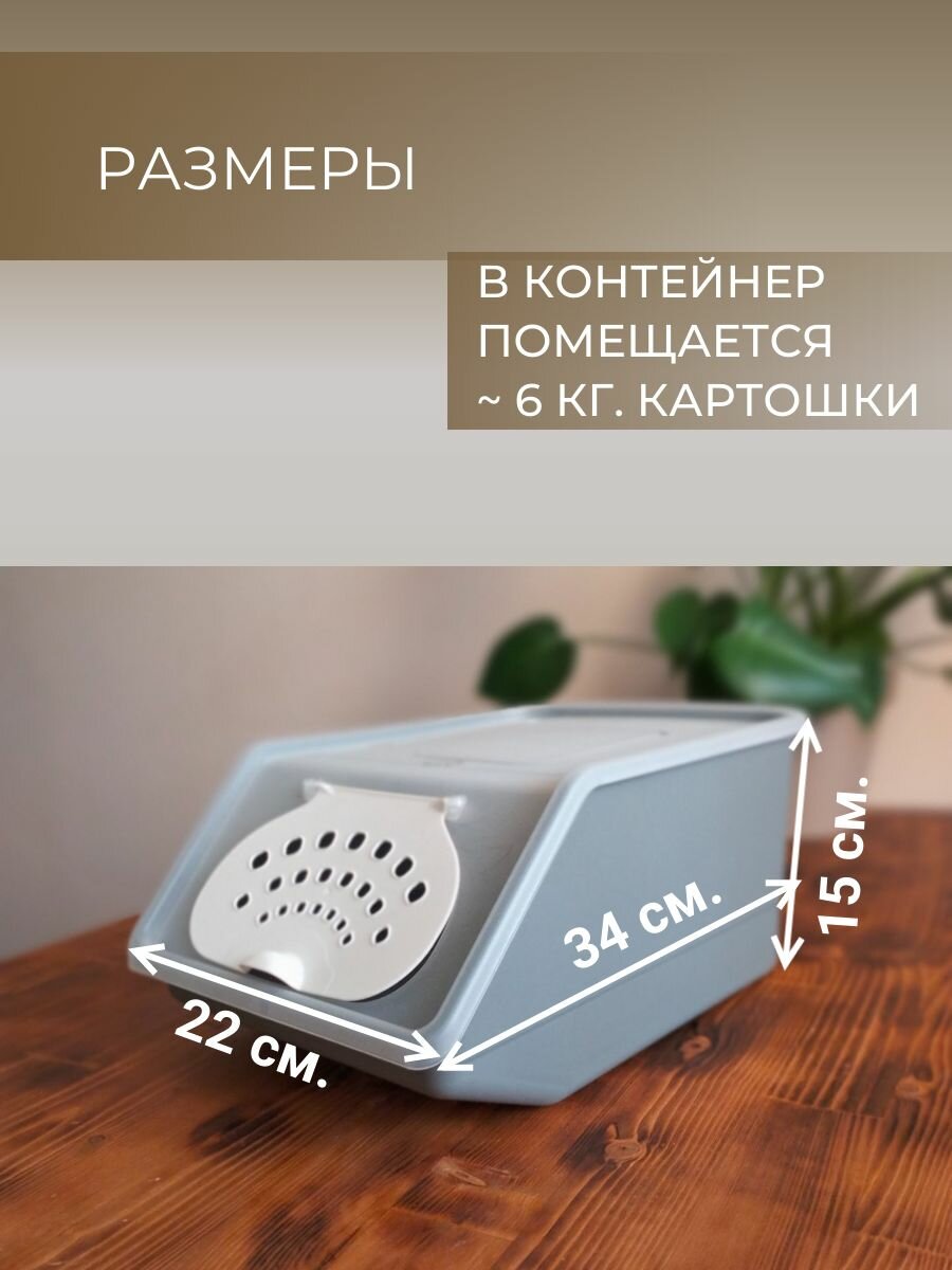 Набор пластиковых контейнеров для хранения овощей и фруктов, с крышкой. 2 штуки. Темно-серый цвет — фото 1