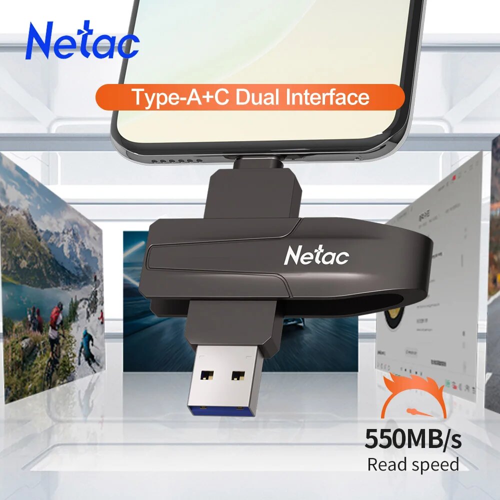 Netac US8 флешка USB 3.2 Gen 2 Type C 1/512/256 ГБ, 128 ГБ