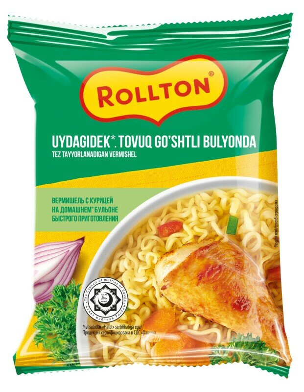 Rollton вермишель быстрого приготовления на домашнем бульоне с курицей KZ, 60 г