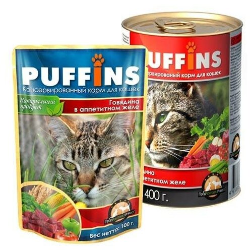 Puffins кусочки мяса в желе со вкусом говядины (0.415 кг) (6 штук)