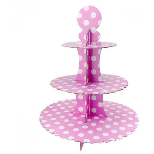 фото Подставка для пирожных трехъярусная "горох", цвета белый, розовый happy pirate
