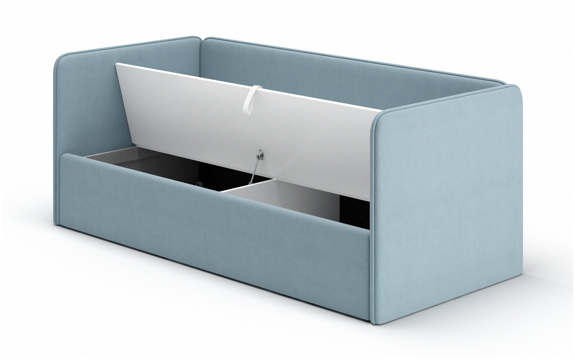 Кровать-диван Romack Leonardo 160*70 голубой с ящиком для белья + боковина большая - фотография № 10
