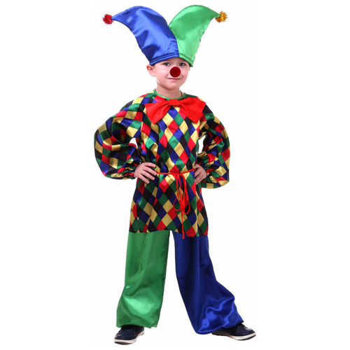 фото Карнавальный костюм "клоун кеша", рубашка, штаны, шапка, бант, носик, р. 32, рост 128 см страна карнавалия
