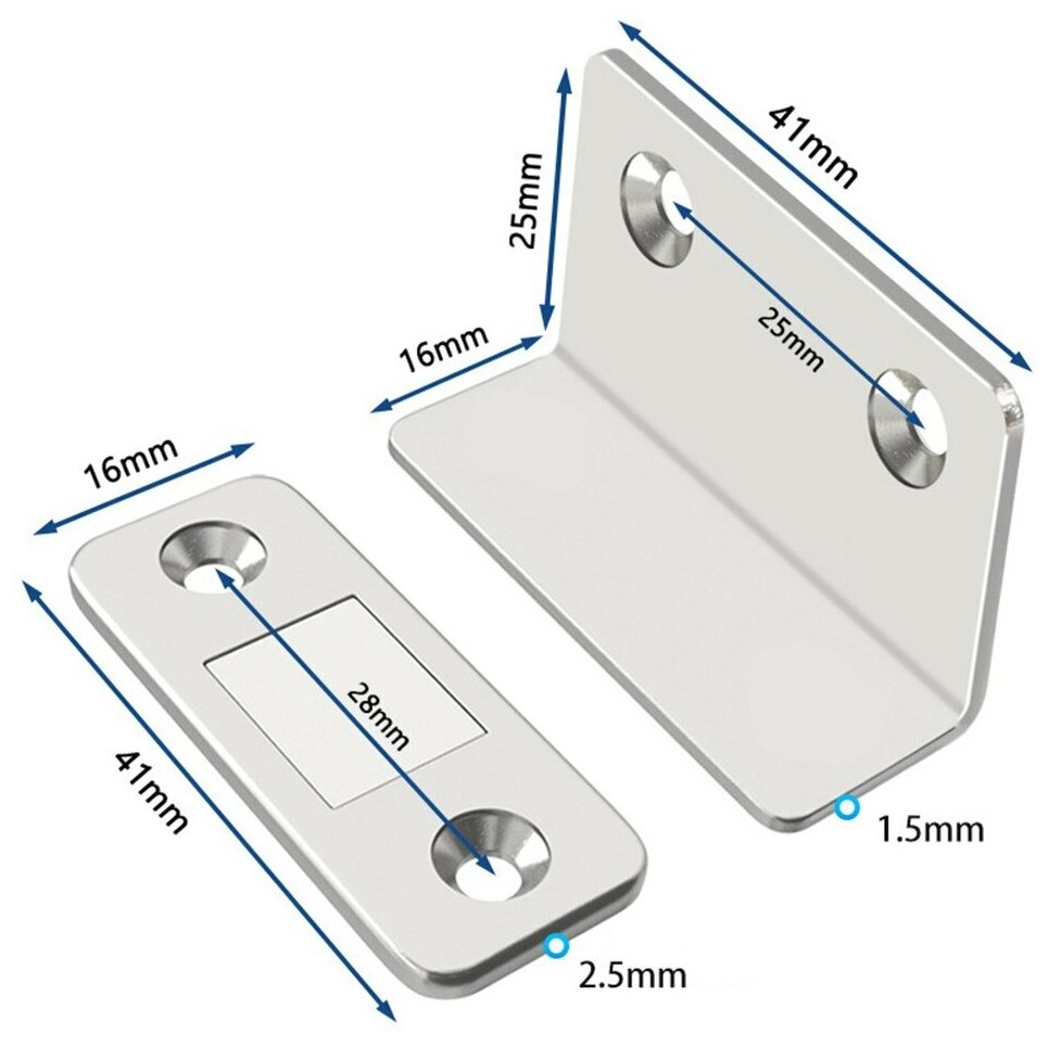 Магнитный замок для дверей, 2 шт, L-образный, бесшумный накладной замок на межкомнатную дверь, мебельный магнит, серебристый