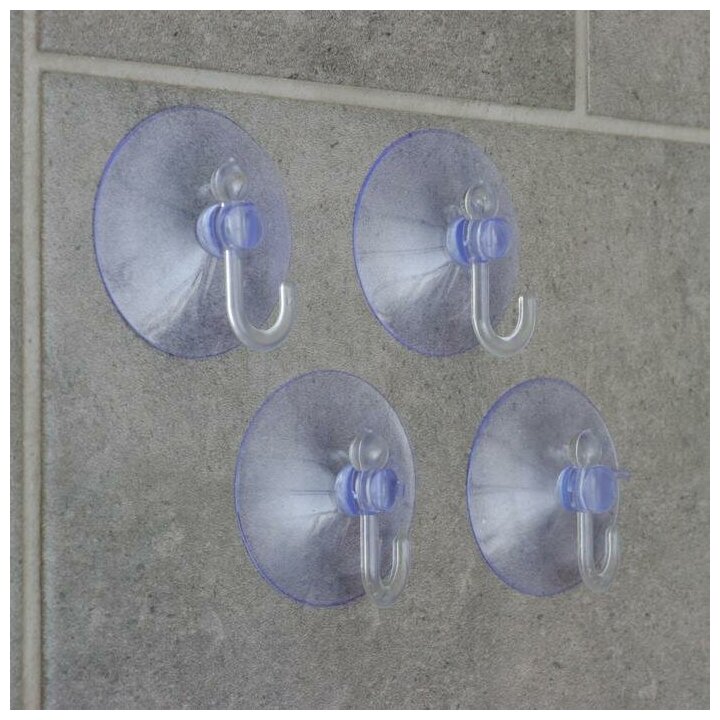 фото Набор крючков на вакуумной присоске Доляна «Классика», 4 шт, цвет прозрачный