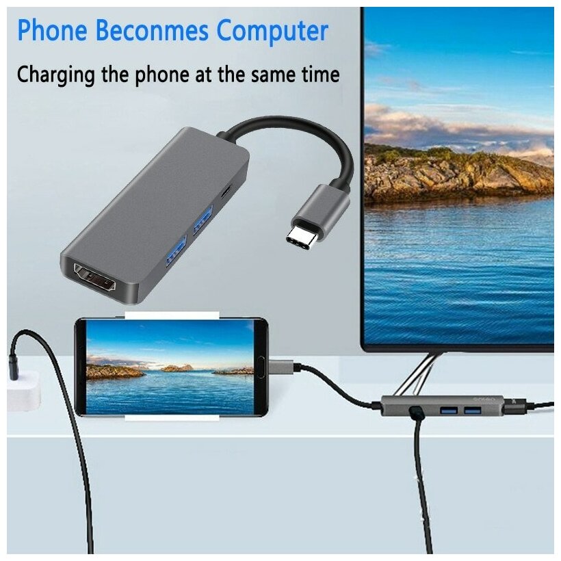 Хаб Palmexx 4в1 USB-C to HDMI+2*USB30+USBC