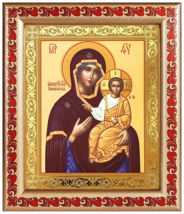 Икона Божией Матери "Одигитрия" Смоленская, рамка с узором 19*22,5 см