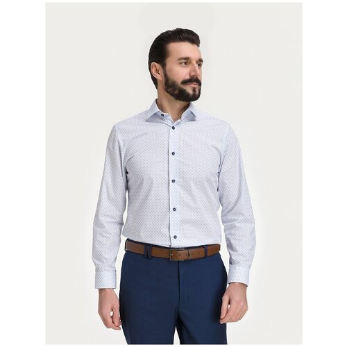 фото Рубашка мужская длинный рукав greg 223/139/2428/zn/1p, прилегающий силуэт / super slim fit, цвет голубой, рост 164-172, размер ворота 44