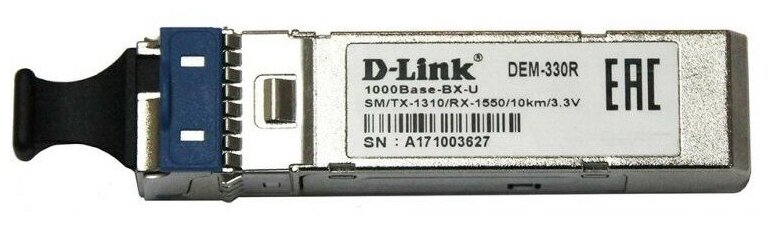 D-Link Сетевое оборудование 330R 10KM A1A WDM SFP-трансивер с 1 портом 1000Base-BX-U Tx:1310 нм, Rx:1550 нм для одномодового оптического кабеля до
