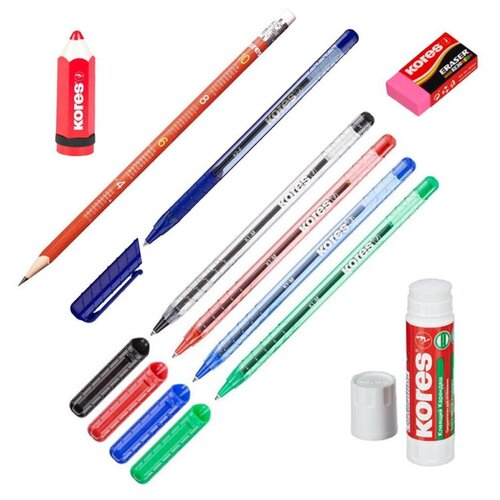 фото Набор maxi kores карандаш, ручки 2шт, точилка, ластик, клей-карандаш