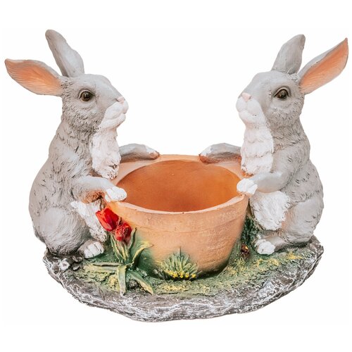Кашпо Два зайца у горшка с цветком H-24, D-12