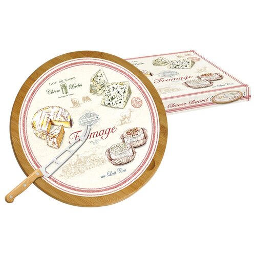 фото Набор для сыра easy life блюдо вращающееся бамбук/стекло + нож fromage в подарочной упаковке, 32 см (el-0888_frma)